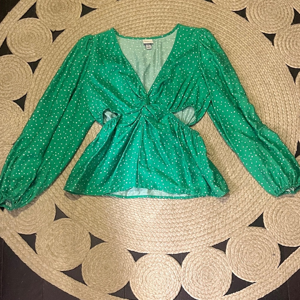 A New Day Emerald Green Blouse with Dots